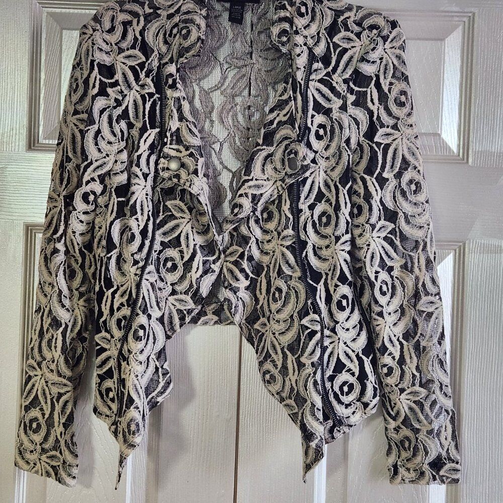 INC Lace Beige Black Swing Jacket Size L - Picture 2 of 4